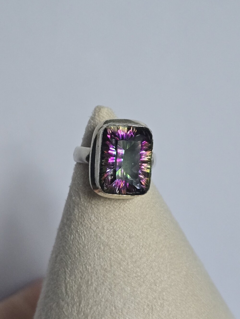 Mystic Topaz Cocktail Statement Ring Sterling Silver Size 8 Vintage